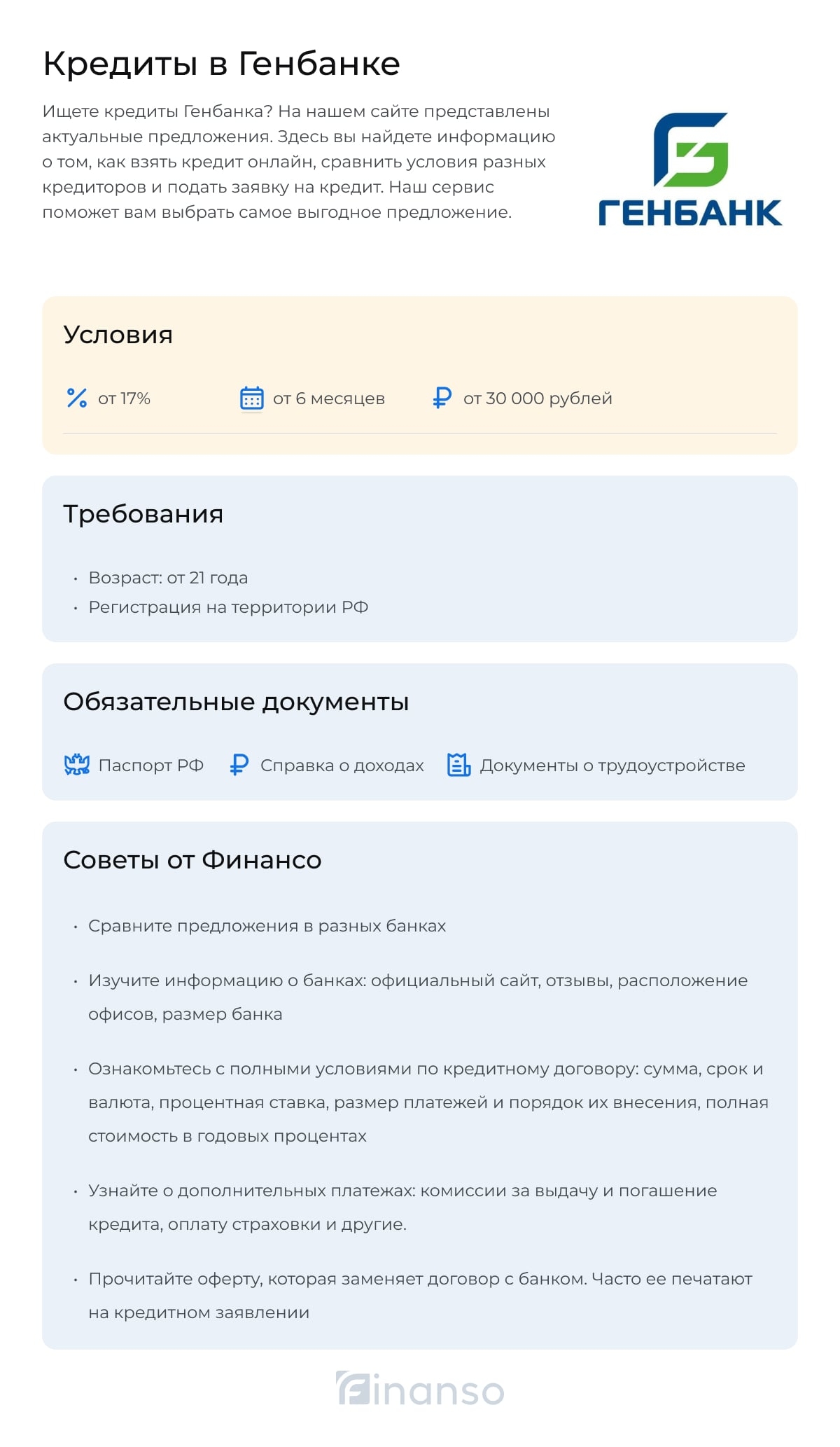 Кредиты в Генбанке