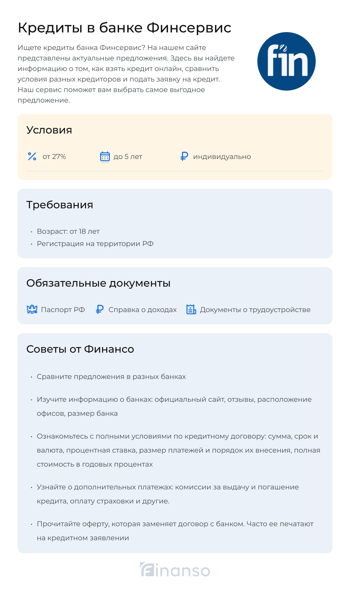 Кредиты в банке Финсервис