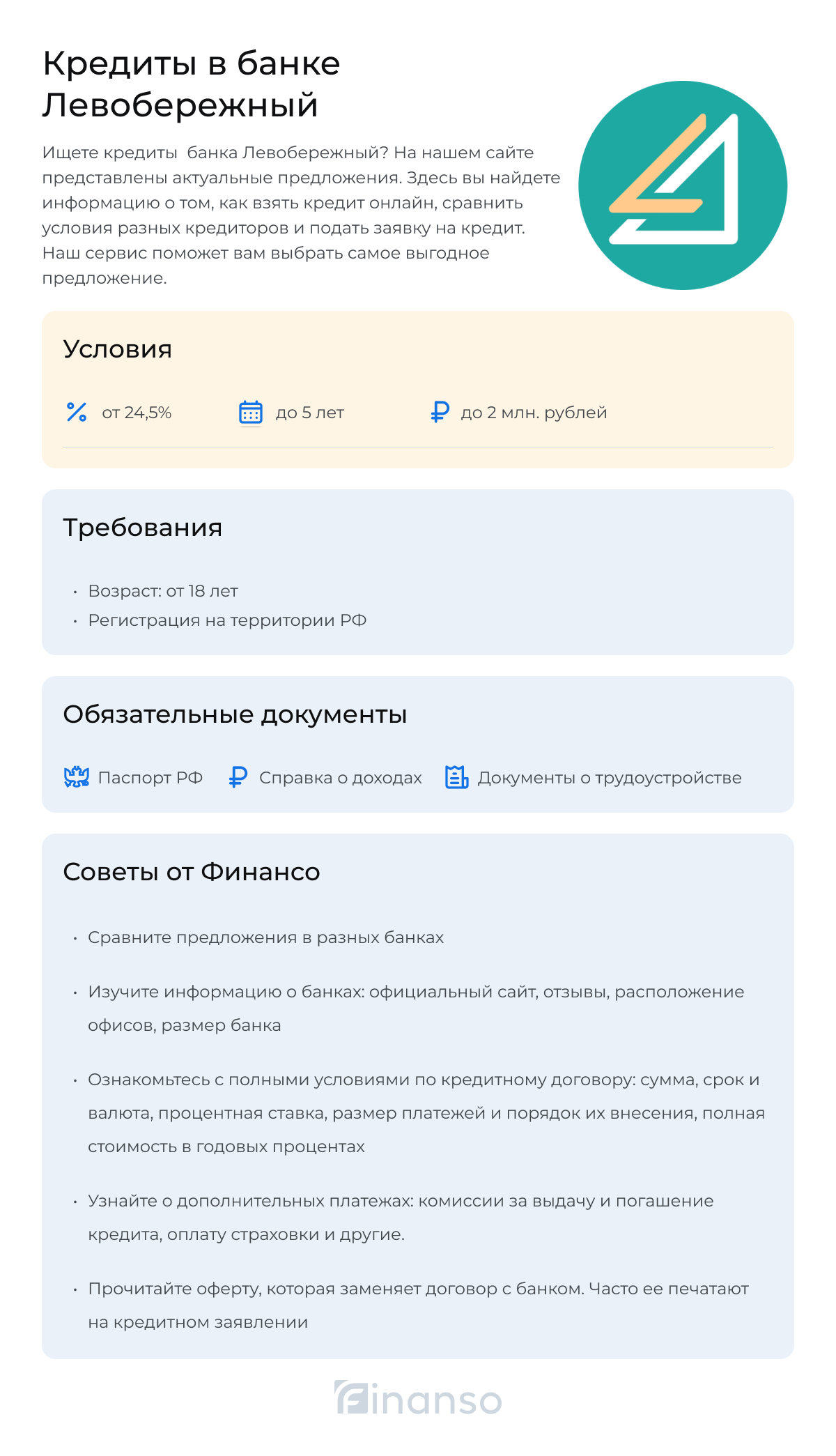 Кредиты в банке Левобережный