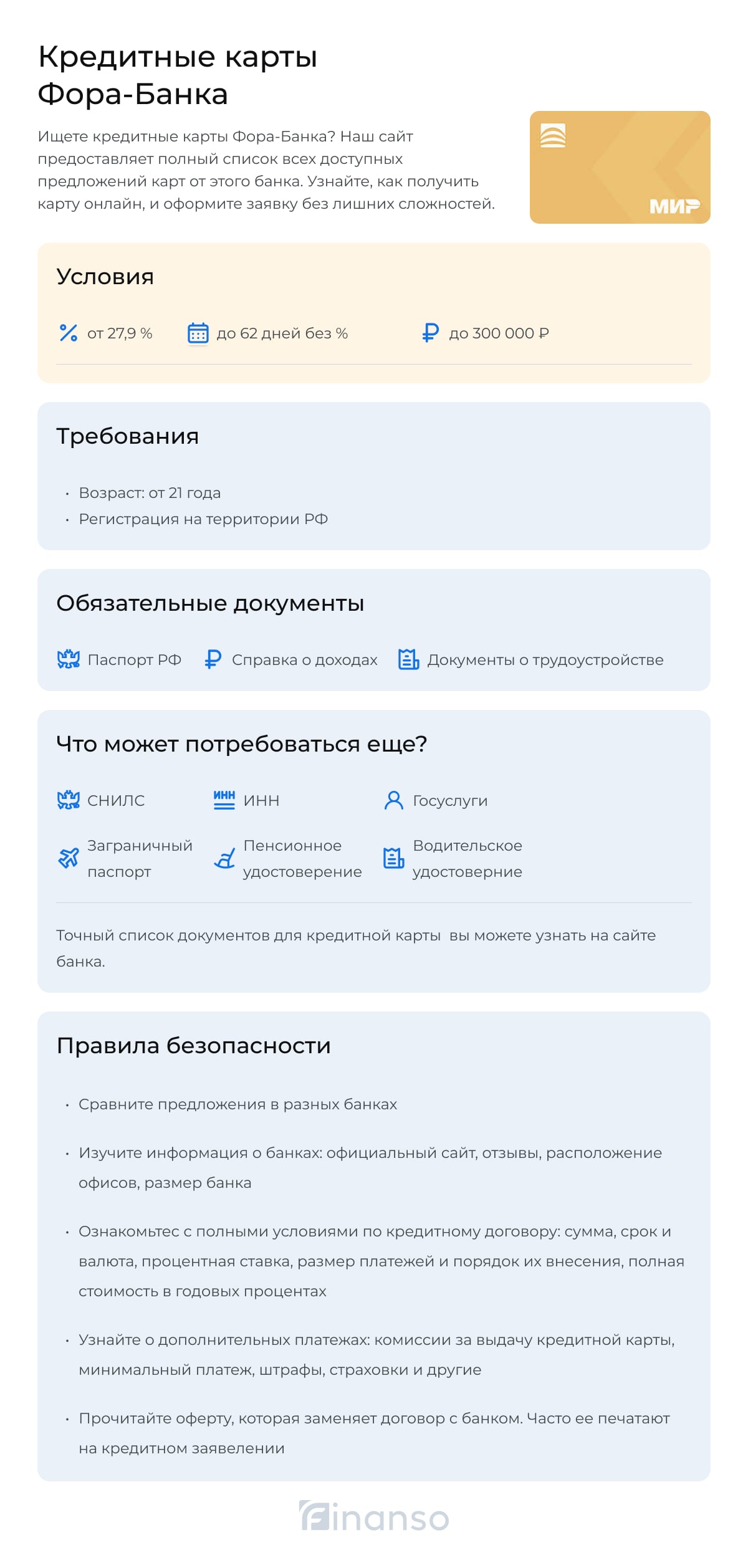 Фора Банк Кредитные карты банков RU