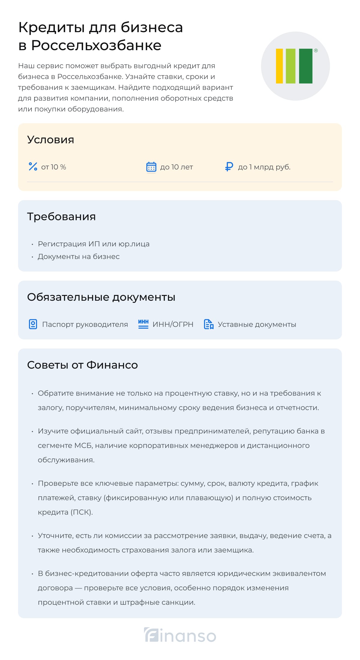 Кредиты для бизнеса от Россельхозбанка