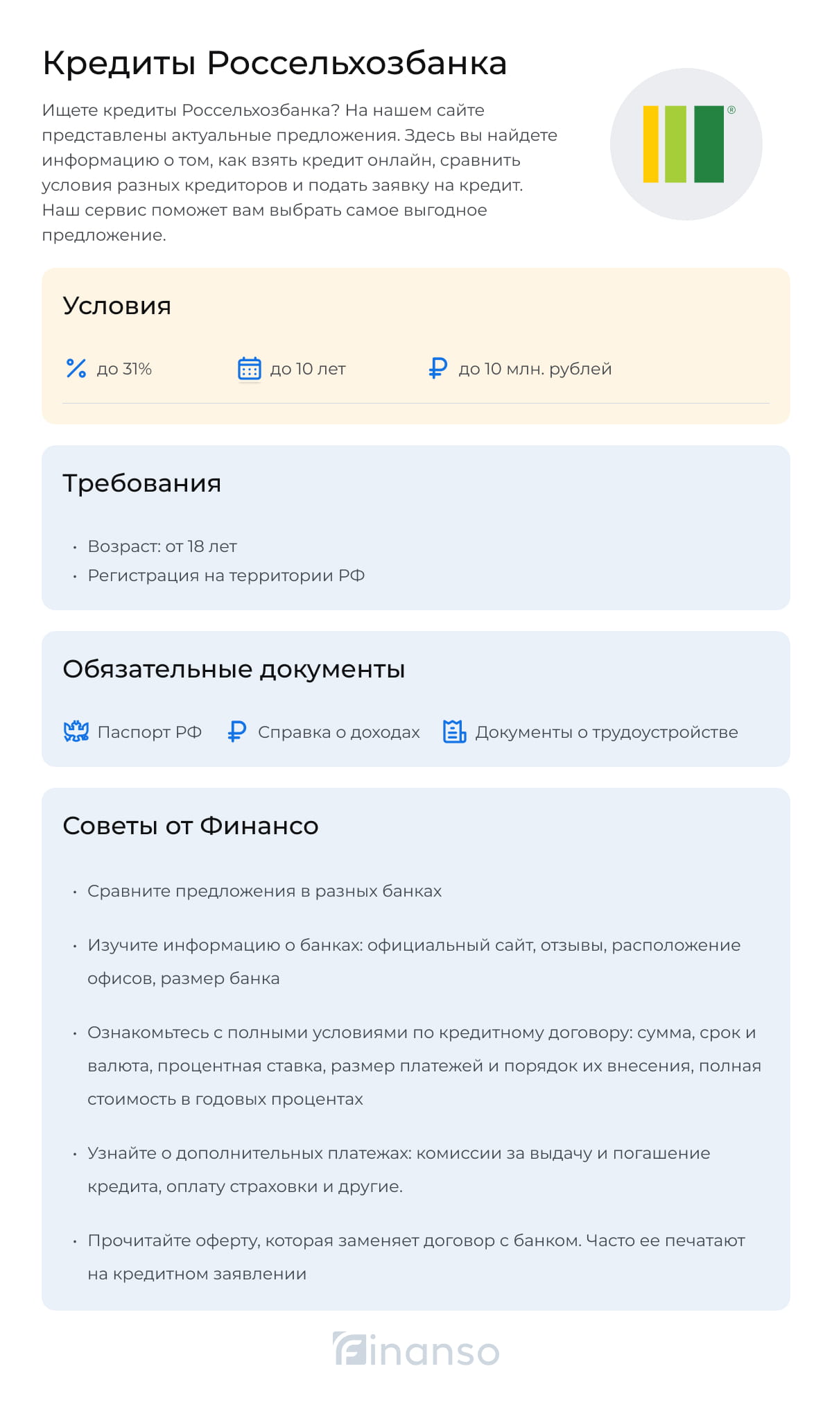 Кредиты в Россельхозбанке