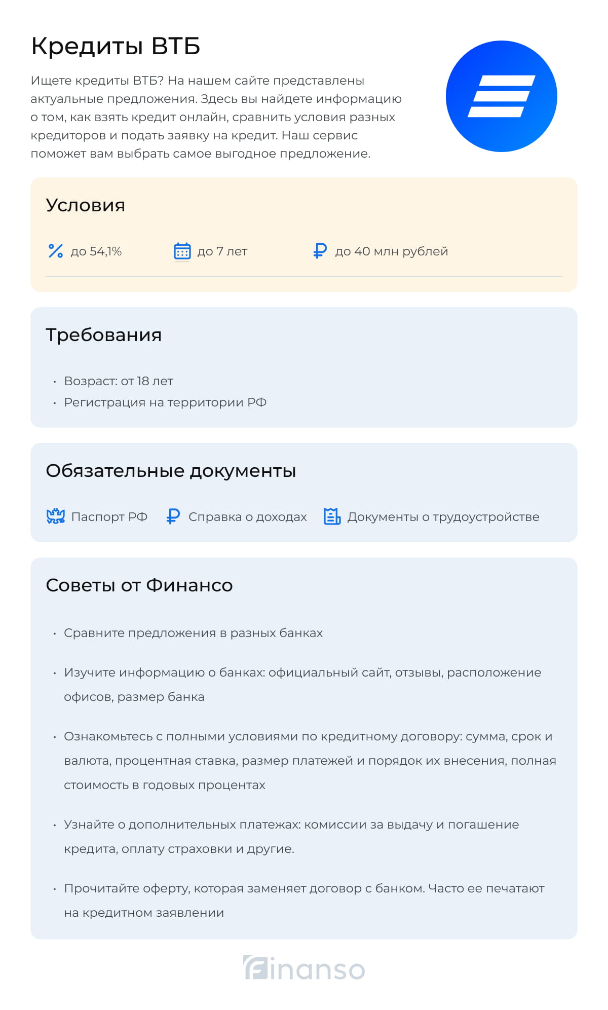 Кредиты в ВТБ