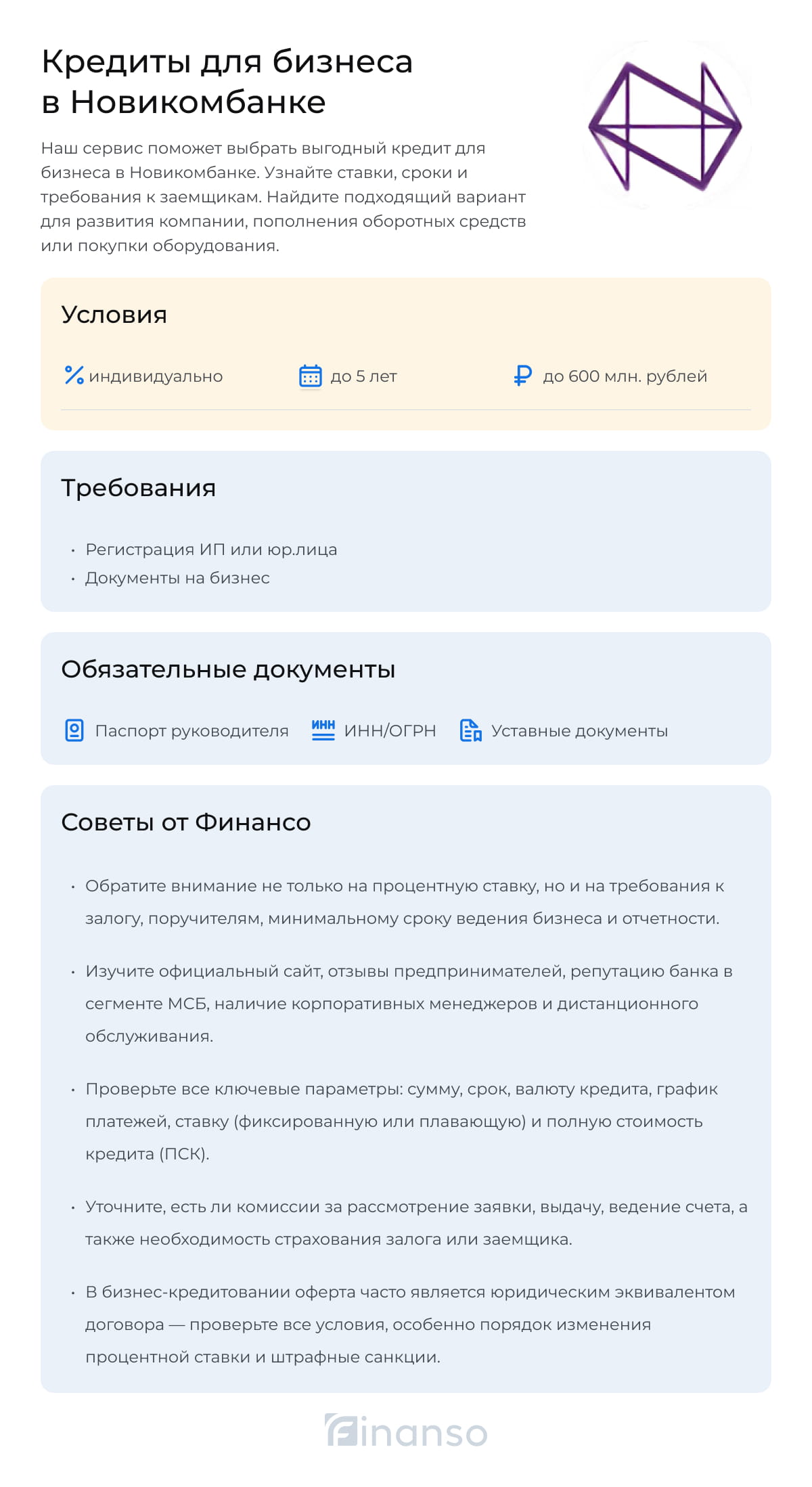 Кредиты для бизнеса в Новикомбанке